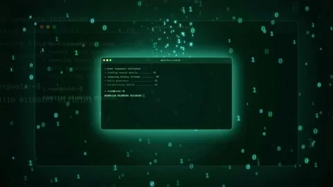 Digital data stream with binary code and futuristic computer interface on dark Stock Footage 341829224