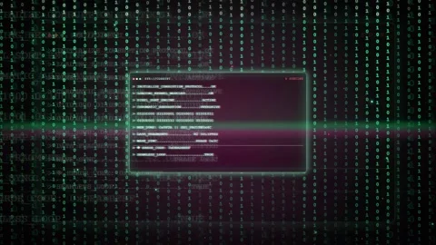 Digital data stream with binary code background and floating computer terminal Stock-Footage 343163916