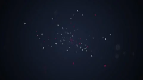 Digital Data Stream: Binary Code Animation with Abstract Red and White Number Stock Footage 348073025