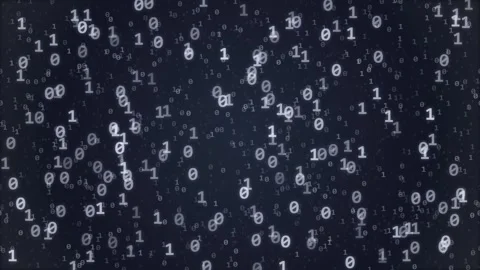 Digital data stream of binary code numbers 0 and 1 falling in abstract space Stock Footage 348073037