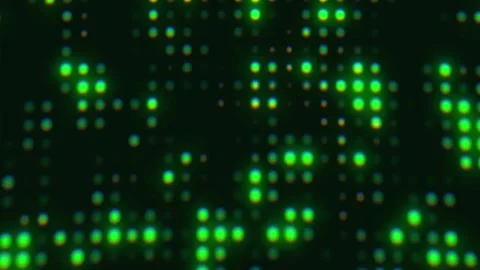 Digital Data Stream: Blinking Green and Yellow Pixels on Dark Stock Footage 327390072