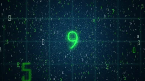 Digital Data Stream Countdown Matrix Background With Floating Green Numerals Stock Footage 334318618