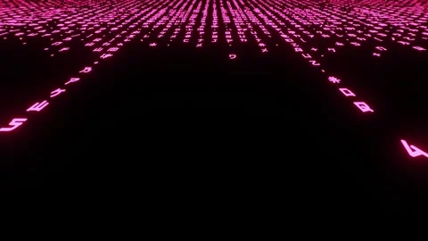 Digital data stream cyberspace animation background displaying pink character Stock Footage 327593363