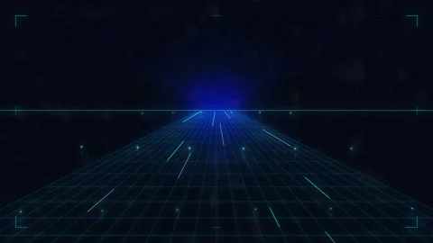 Digital data stream cyberspace grid motion graphic with glowing blue lights Stock Footage 347199866