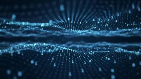 Digital data stream flowing in a wave-like formation. Video stock 314501207