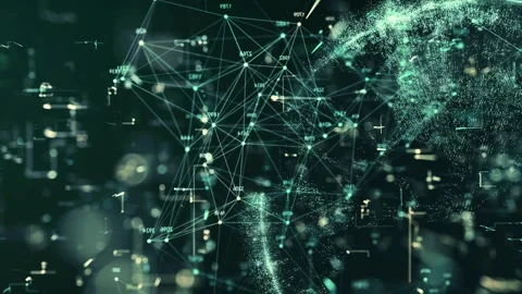 Digital data stream flows across abstract technological globe background Stock Footage 324882799