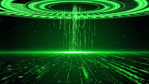 Digital data stream flows from futuristic glowing circle downward Stock Footage 327625329