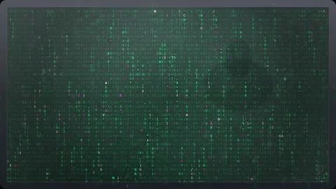 Digital data stream with green binary code and red fatal error warning on dark Stock Footage 341832761