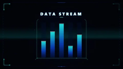 Digital data stream hud interface with animated blue bar graph analytics ov.. Stock Footage 337559919