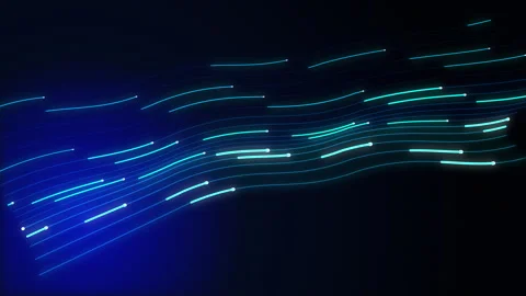 Digital data stream motion graphic with glowing blue and cyan wave lines Stock Footage 347941427