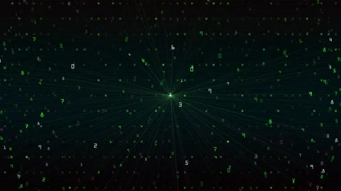 Digital Data Stream Numbers Flow In Dark Green Network BG Stock-Footage 321349147