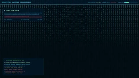 Digital data stream with scrolling binary code and computer system diagnostic 库存影片 345765753