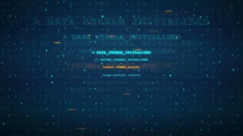 Digital data stream with scrolling computer code and transmission complete Stock Footage 336774592