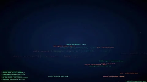 Digital data stream with scrolling computer code and programming syntax on a Stock Footage 336774963