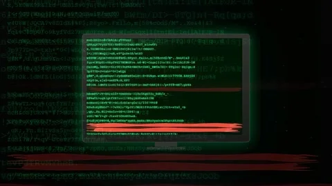 Digital data stream with scrolling computer code and futuristic holographic Stockbeeldmateriaal 343162569