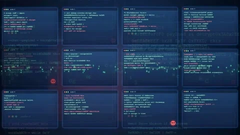 Digital data stream with scrolling computer code and futuristic hud interface Vidéo 343162627