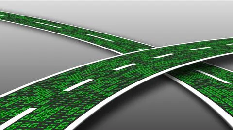 Digital data streaming on a highway - series of digits binary code in green Illustrazione stock