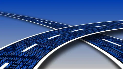 Digital data streaming on a highway - series of digits binary code in blue Stock Illustration