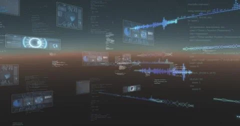 Digital data streams and code floating in futuristic virtual space Stock-Fotos