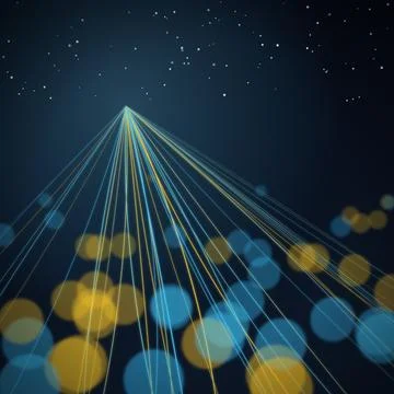 Digital data streams converging toward a single vanishing point. Glowing bl.. Stock Illustration