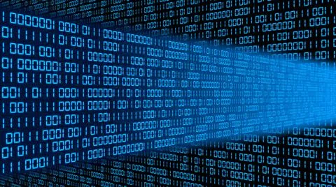 Digital data streams flow into each other - series of binary code in blue 스톡 일러스트