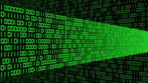 Digital data streams flow into each other - series of binary code in green イラスト素材