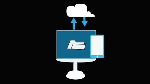 Digital Data Synchronization Between Cloud, Computer Monitor, and Smartphon.. Stock Footage 321592302