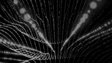 Digital data technology particle wave line moving on background. particle w.. Stock Footage 332885203