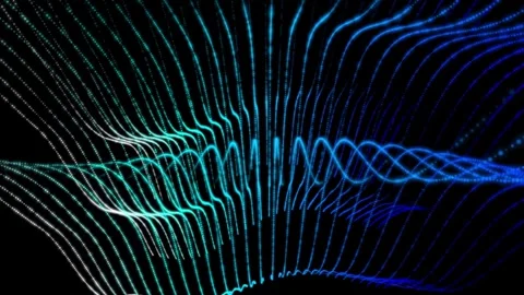 Digital data technology particle wave line moving on background. particle w.. Stock Footage 332885205