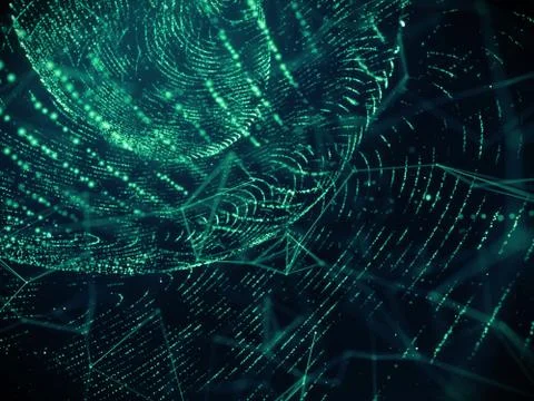 Digital data technology with particles grid flow network connection background Stock Illustration