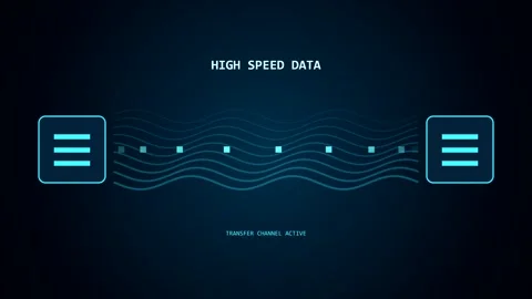 Digital data transfer animation with glowing nodes and wave lines 스톡 동영상 347391041
