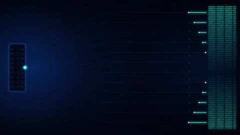 Digital data transfer animation: server rack processing information streams.. Stock-Footage 344858452