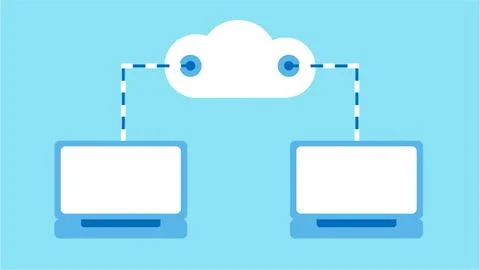 Digital Data Transfer Between Computers and Cloud. イラスト素材