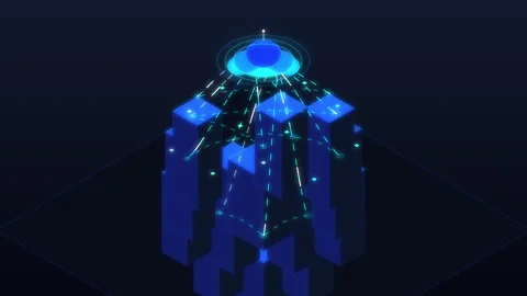 Digital data transfer in blue isometric network technology loop Stock Footage 347199973