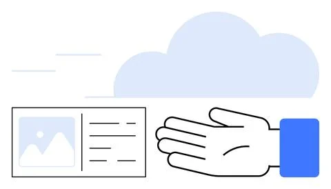 Digital Data Transfer Concept with Cloud, Hand, and Document Elements Stock Illustration