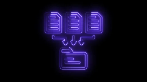 Digital data transfer concept with neon style files and folder on black Stock Footage 330781744