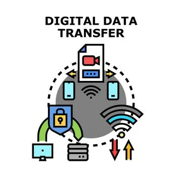 Digital data transfer exchanging information between devices Illustrazione stock