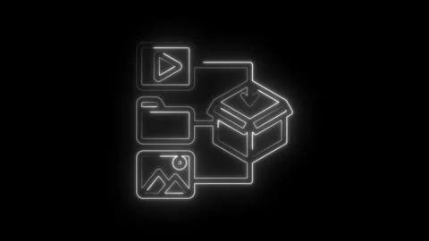 Digital data transfer process icon animation showing video folder image files Stock Footage 333951740