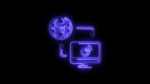 Digital data transfer world and computer neon style animation on black back.. Stock Footage 316840661