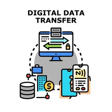 Digital data transferring concept with secure network Stock Illustration