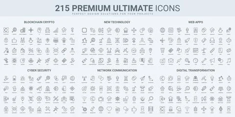 Digital data transform, new technology and engineering, blockchain thin black Stock Illustration