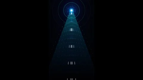 Digital data tunnel abstract background: glowing cybernetic light speed motio Stock Footage 337559928