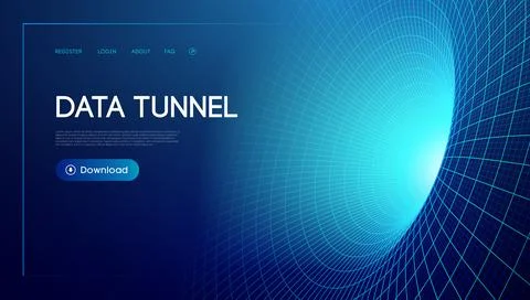 Digital data tunnel with blue grid pattern creating a futuristic network theme Illustrazione stock