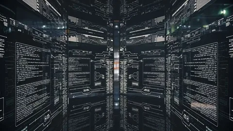 Digital data tunnel HUD screens opens infinity loop. 2 Stock Footage 85131096