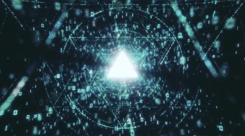 Digital Data tunnel journey. Loopable matrix core tunnel of binar lights Illustrazione stock