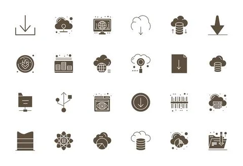 Digital Data Vector Icon Collection featuring 24 Grid Fitted High Resolutio.. Stock Illustration