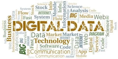 Digital Data vector word cloud, made with text only. Stock Illustration