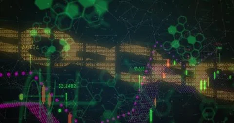 Digital data visualization with abstract graphs and binary code overlay 스톡 일러스트