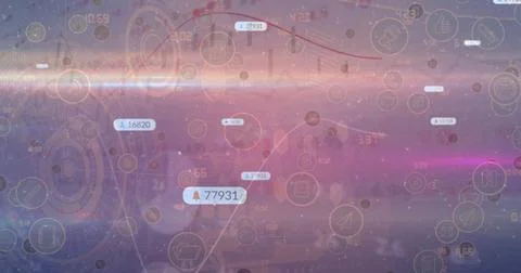 Digital data visualization with abstract graphs and numbers overlaying cityscape Stock Photos