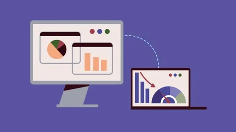 Digital data visualization and analytics dashboard displayed on computer mo.. Stockbeeldmateriaal 338314785